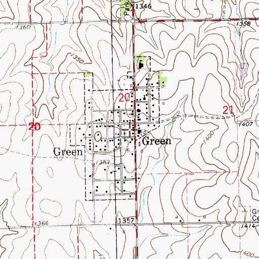 Topographic Map of Green Post Office, KS