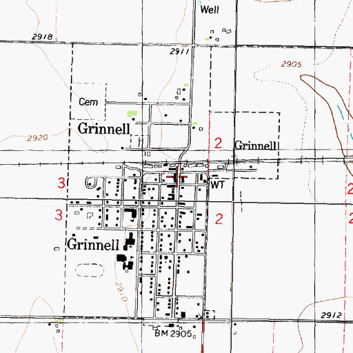 Topographic Map of Grinnell Post Office, KS