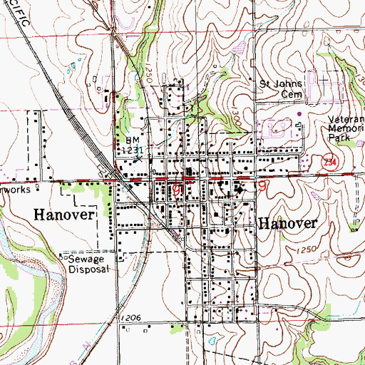 Topographic Map of Hanover Post Office, KS