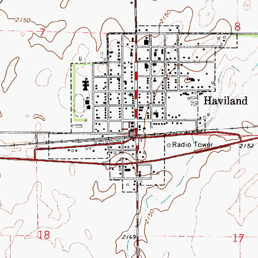 Topographic Map of Haviland Post Office, KS
