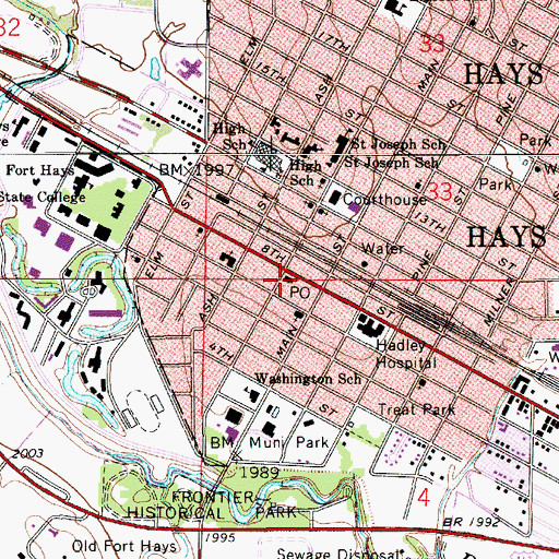Topographic Map of Hays Post Office, KS
