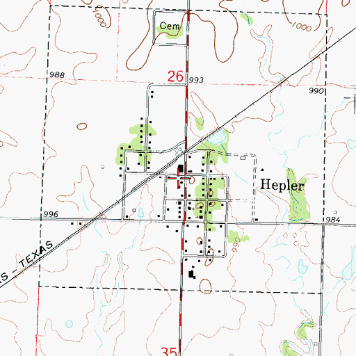 Topographic Map of Hepler Post Office, KS