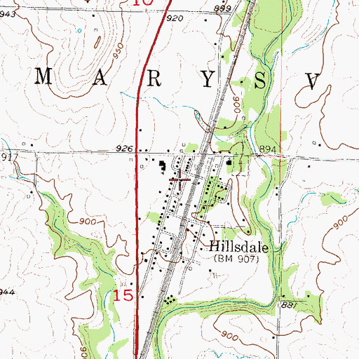Topographic Map of Hillsdale Post Office, KS