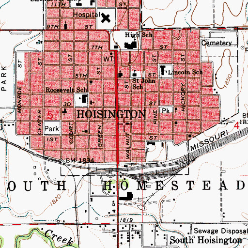 Topographic Map of Hoisington Post Office, KS