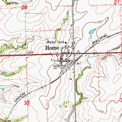 Topographic Map of Home Post Office, KS