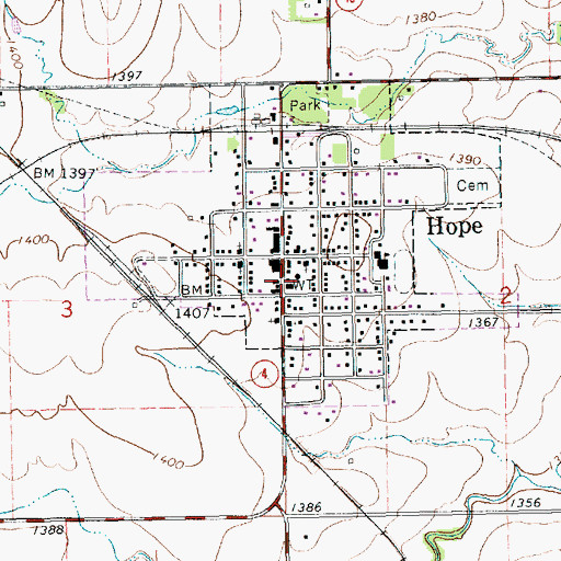Topographic Map of Hope Post Office, KS