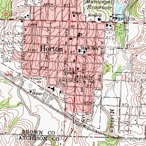 Topographic Map of Horton Post Office, KS
