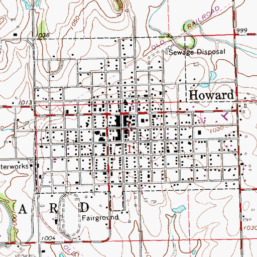 Topographic Map of Howard Post Office, KS