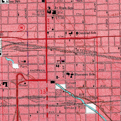 Topographic Map of Hutchinson Post Office, KS