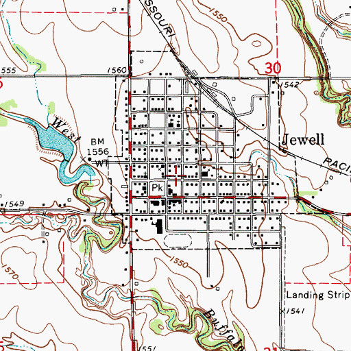 Topographic Map of Jewell Post Office, KS
