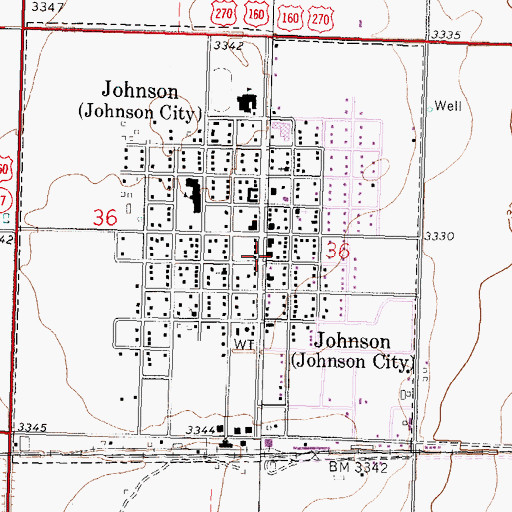 Topographic Map of Johnson Post Office, KS