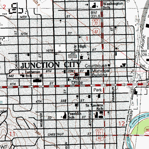 Topographic Map of Junction City Post Office, KS