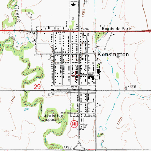 Topographic Map of Kensington Post Office, KS