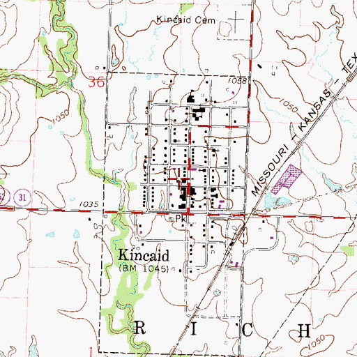 Topographic Map of Kincaid Post Office, KS