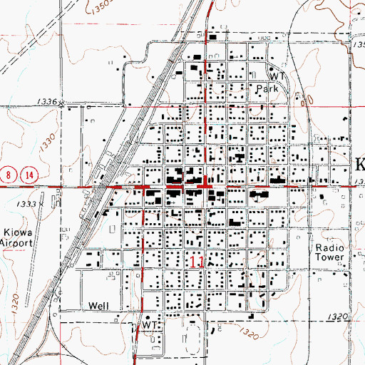 Topographic Map of Kiowa Post Office, KS