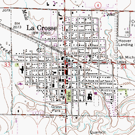 Topographic Map of La Crosse Post Office, KS