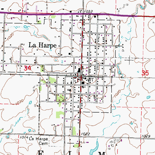 Topographic Map of La Harpe Post Office, KS