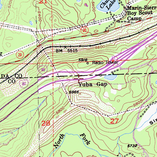 Topographic Map of Yuba Gap, CA