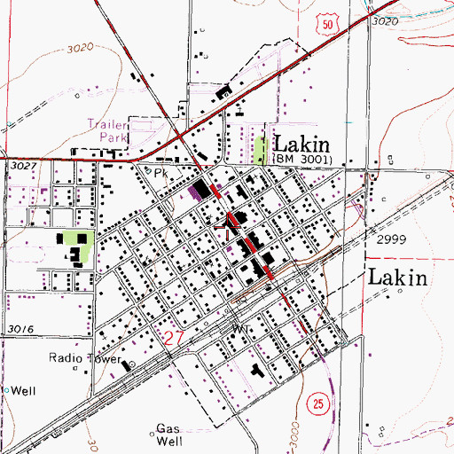 Topographic Map of Lakin Post Office, KS