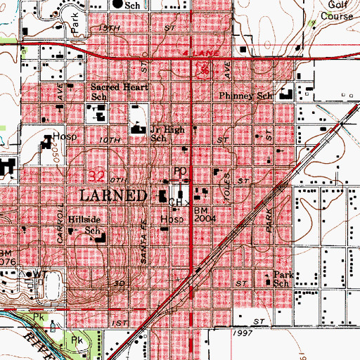 Topographic Map of Larned Post Office, KS