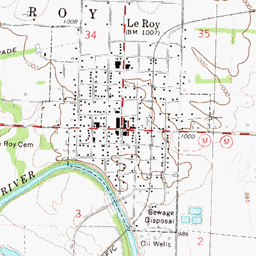 Topographic Map of Le Roy Post Office, KS