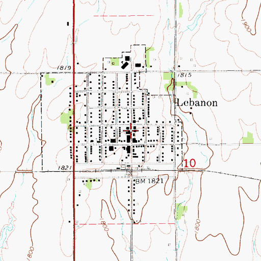 Topographic Map of Lebanon Post Office, KS