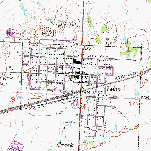 Topographic Map of Lebo Post Office, KS