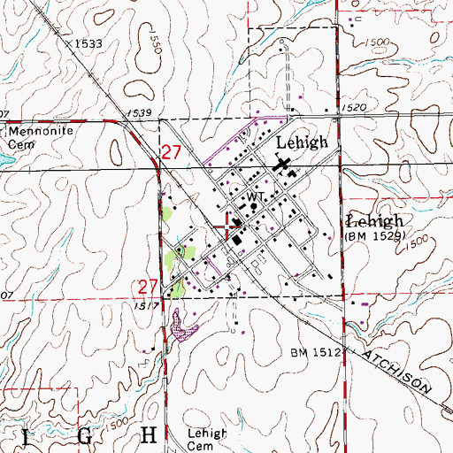 Topographic Map of Lehigh Post Office, KS