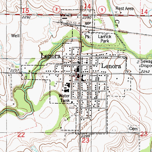 Topographic Map of Lenora Post Office, KS
