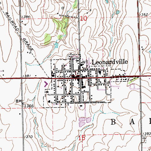 Topographic Map of Leonardville Post Office, KS