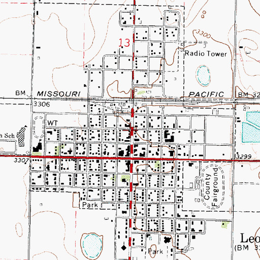 Topographic Map of Leoti Post Office, KS