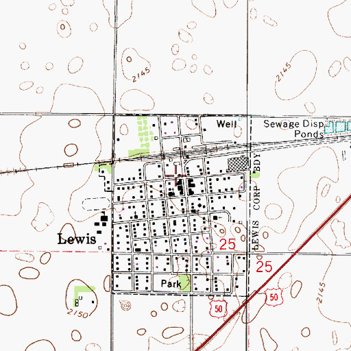 Topographic Map of Lewis Post Office, KS