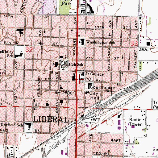 Topographic Map of Liberal Post Office, KS