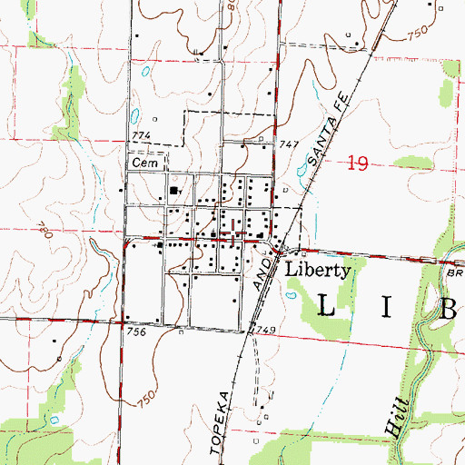 Topographic Map of Liberty Post Office, KS