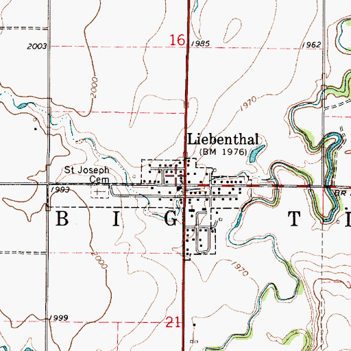 Topographic Map of Liebenthal Post Office, KS