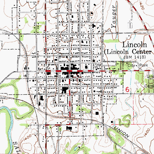 Topographic Map of Lincoln Post Office, KS