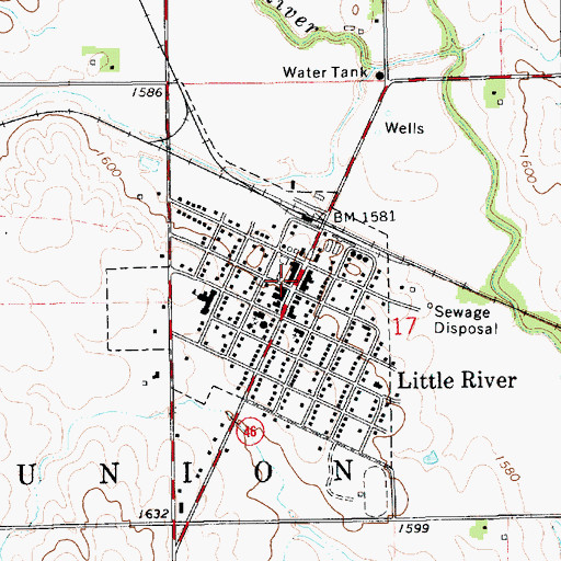 Topographic Map of Little River Post Office, KS
