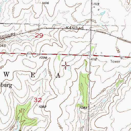 Topographic Map of Louisburg Post Office, KS