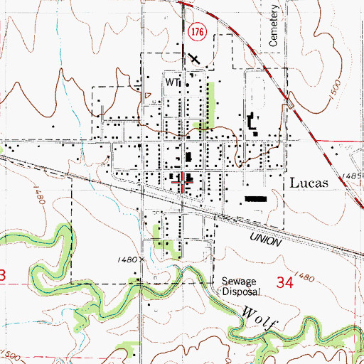 Topographic Map of Lucas Post Office, KS