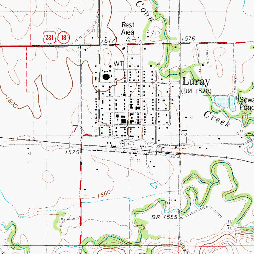 Topographic Map of Luray Post Office, KS