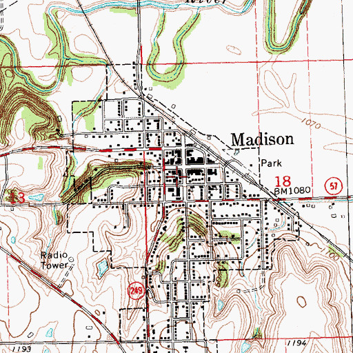 Topographic Map of Madison Post Office, KS