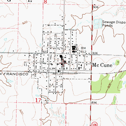 Topographic Map of McCune Post Office, KS