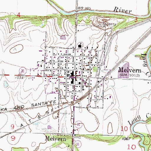 Topographic Map of Melvern Post Office, KS