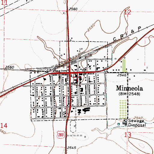 Topographic Map of Minneola Post Office, KS