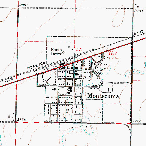 Topographic Map of Montezuma Post Office, KS