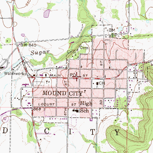 Topographic Map of Mound City Post Office, KS