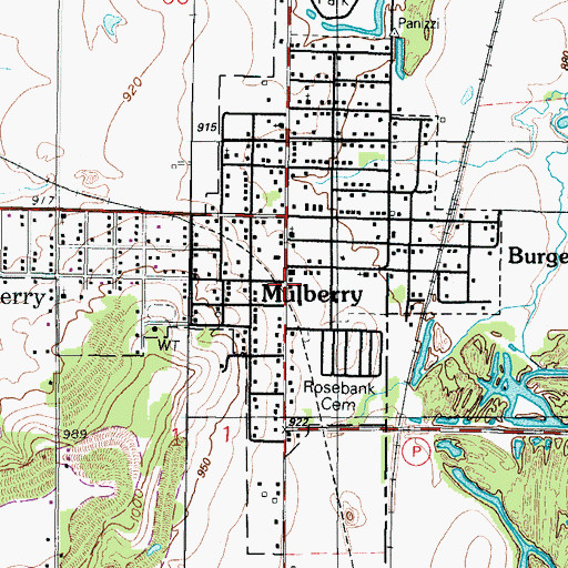 Topographic Map of Mulberry Post Office, KS