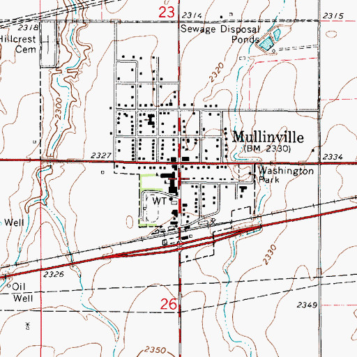 Topographic Map of Mullinville Post Office, KS