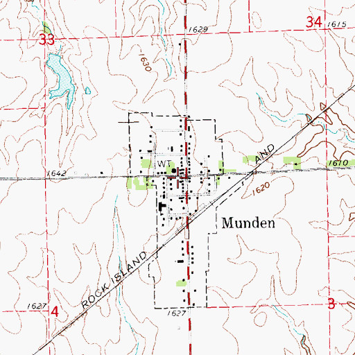 Topographic Map of Munden Post Office, KS