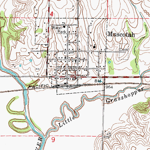 Topographic Map of Muscotah Post Office, KS
